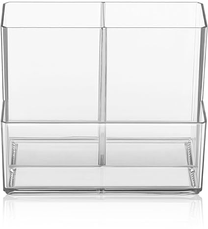 AUTSUPPL Organizador Maquillaje Escritorio Transparente con Compartimentos Soporte Pinceles y Bolígrafos Compacto y Fácil de Limpiar para Cosméticos y Cuidado Personal