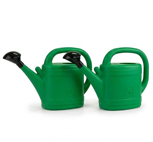 DIKEL Gießkanne 2x5L mit Abnehmbarer Brause - Robuste Gartengießkanne aus Kunststoff - Blumenkanne mit Literskala für Garten und Haus - Ideal zur Blumenbewässerung und Pflanzenpflege - Grün