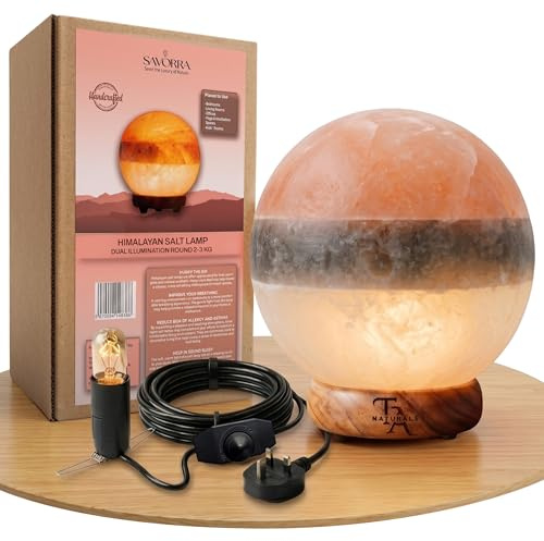 Savorra Globe Shape Pink Himalayan Salt Lamp - Crystal Night Light Bedroom | Natural Dual illumination Night Light for Bedroom Home Decor Relaxation Gifts Includes 15W Bulb Certified Cord