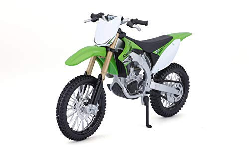 Bauer Spielwaren 2049755 Maisto Kawasaki KX 450F: Originalgetreues Motorradmodell 1:12, mit beweglichem Ständer, Hinterrad-Federung und frei rollenden Rädern, grün (531175)