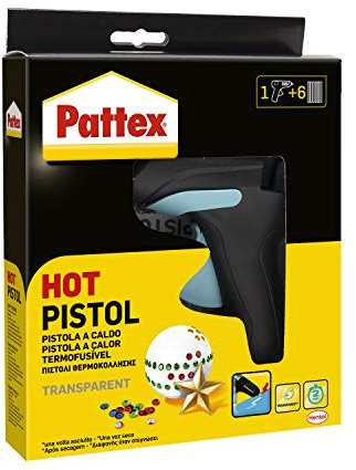Pattex Pistola Hotmelt Hobby Pistola colla a caldo, Cartucce colla per fai da te, Pistola a caldo per colla con incollaggio rapido, 1 pistola e 6 cartucce