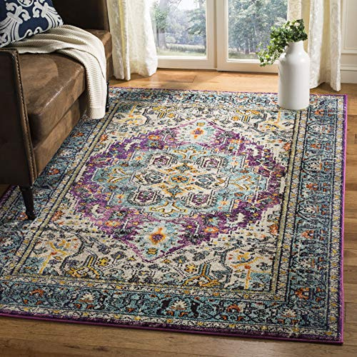 SAFAVIEH Tapis Boho Pour Salon, Salle à manger, Chambre à coucher - Monaco Collection, Tapis à poil court, Violet et bleu clair, 155 X 231 cm