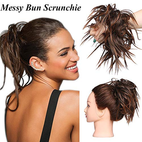 SEGO Haar Extensions Haarverlängerung Haarteil Dutt Haargummi Hochsteckfrisuren wie Echthaar 45 G Hellbraun & Dunkelbraun
