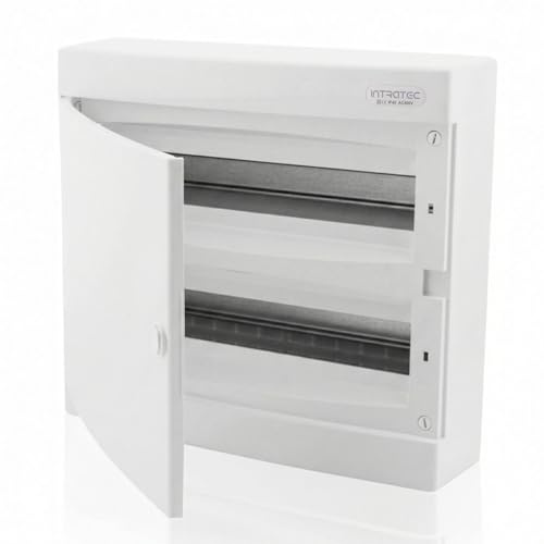 Intratec Cuadro Eléctrico de Superficie 2 Fila – IP40 Caja de Distribución para 36 Módulos con Puerta Transparente para una Instalación Fácil en Hogar y Comercio – 361 x 396 x 112 mm