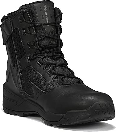 Tactical Research TR1040-LSZ 7” Ultralight Black Tactical Boots for Men with Zipper - Polishable Leather with BBP Lining and TR HiTRAC Traction Outsole for Police and EMS, Black - 16R