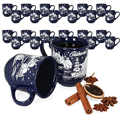 MamboCat Set di 36 bicchieri da vino brulé da 0,2 l con tratto di marcatura, classiche tazze per il mercato di Natale con motivo invernale, tazze per vin brulé con manico, confezione grande per