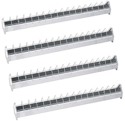 Suinga Set mit 4 Metall-Futtertröge für Hühner | Gitter 100x10x13 cm | Anti-Sitzsystem | Ideal für 24 Hühner | Verzinktes Stahl