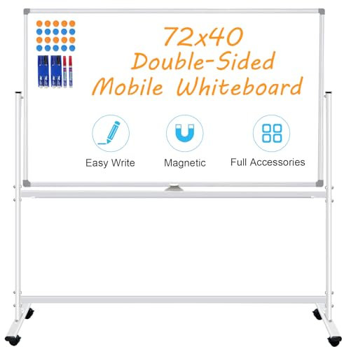 BSTPCOO Double-Sided Rolling Whiteboard on Wheels 72x40, Large Magnetic Mobile Whiteboard with Stands, 6' x 3' Portable Dry Erase Board with Stand Up White Board with 2 Eraser, 6 Markers, 20 Magnets