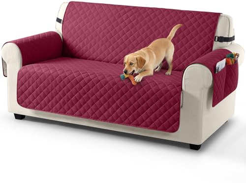 TAOCOCO Sofa Überzug, Sofabezug Wasserdicht Mit Gummiband，Wohnzimmer Anti-Rutsch Gepolsterter Sofaschutz für Haustiere, Katzen, Hunde, Spielende Kinder(Weinrot, 2 Sitzer)