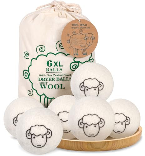 Trocknerbälle für Wäschetrockner - 6 XXL Extragroße Filzbälle aus Schafwolle, der natürliche Weichspüler. Ideal für Daunenjacken. Dryer Balls Trocknerkugeln für Daunen.