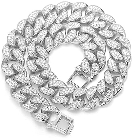 Halukakah Kubanische Kette Herren Iced Out,15MM/20MM Herren Goldkette Miami 18 Karat Echt Vergoldet/Platin überzogen Weißgold Halsband Halskette Armband,Labordiamanten Hand Eingelegt,Geschenk für Ihn