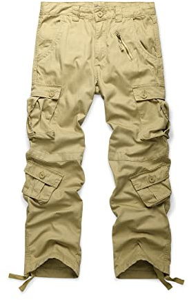 OCHENTA Men's Cotton Casual Cargo Work Pants Military Tactical Combat with 8 Pockets Hiking Khaki 40
