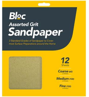 12pk Bloc Sand Paper Sheets | Fine (150), Medium (100) and Coarse (60) Assorted Grit | Ideal for Wood, Walls, Surface Preparation Around Home | 235 x 220 mm