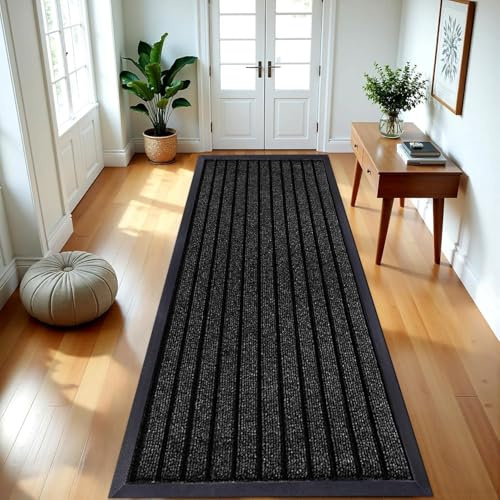 B&B Rubber Door Mats Outdoor Heavy Duty Waterproof Pvc Backing Non Slip Muddy Paws Dirt Grabber Barrier Washable Door Mat For Front Entrance Welcome Matt (60 x 180 cm - Large Runner, Black)