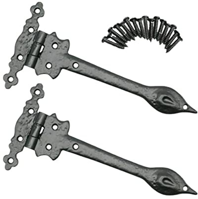 Black Spear Hinge Fronts 225mm Decorative False Tee Hinges, 2 Pack | 2 decorative black cast iron spear hinge fronts with matching screws; non-functional false hinges for gates and doors.