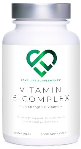Vitamin B Complex High Strength | 90 Capsules - 90 Day Supply | All 9 B Vitamins B1-B2-B3-B5-B6-B7-B9-B10-B12, Inositol and Choline | Completely Clean - No Fillers | Love Life Supplements