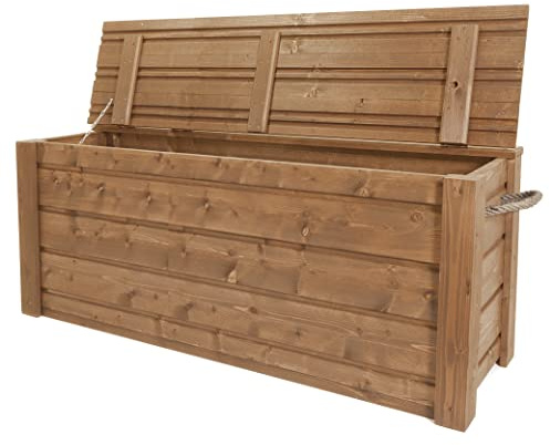 Holzfee Flair Gartentruhe Holz Truhe Garten Aufbewahrung Truhenbank Auflagebox mit Seilgriffe | TS 118 Roteiche