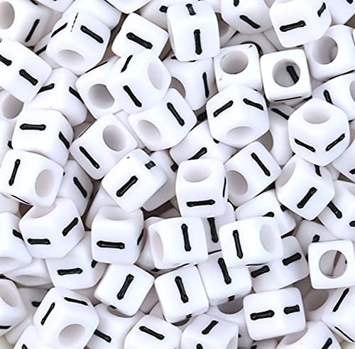 DHARIS 100 STÜCKE Buchstabenperlen 6 x 6 mm Weißer Würfel Acryl Alphabet Perlen Vokal Buchstaben I Perlen für die Schmuckherstellung, Perlen für Armbänder Basteln DIY Halsketten (I-100 Stück)