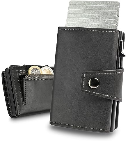 slimfin® Slim Wallet Maxi mit Münzfach - Kartenetui - Geldbeutel Herren - Geldbörse - Portemonnaie - Portmonee - Card Holder klein/Mini mit RFID Schutz - Grau