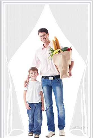 Insektenschutz Tür Vorhang 285x215cm Weiß Polyester Lamellenvorhang mit Klettband Klettverschluss Klemmleiste Fliegenvorhang Kinderleichte Klebemontage