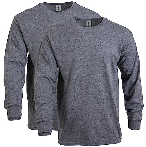 Gildan Adult Heavy Cotton Long Sleeve T-Shirt, Style G5400, 2-Pack, Graphite Heather, Medium