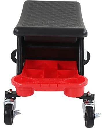 Tabouret de Mécanicien Surface Incurvée Fixe Solide Grand Stockage Mobile Siège Roulant avec Plateaux Coulissants pour la Réparation de Voiture