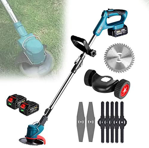 BASII Cortacésped eléctrico Cortacésped inalámbrico, Cortacésped eléctrico Plegable Multifuncional con 3 Tipos de Cuchillas, Huerta portátil Jardín Recargable Máquina de deshierbe con 2 baterías