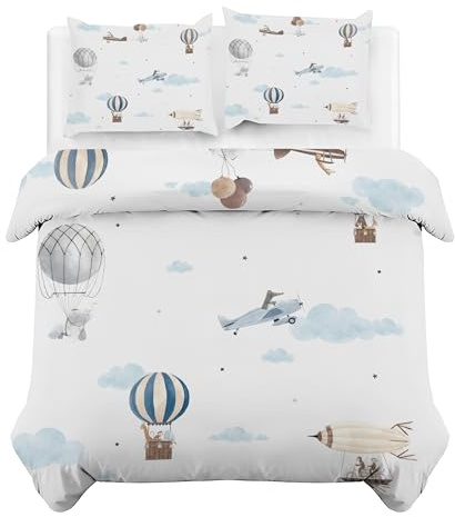 CCZM Mongolfiera Copripiumino Una Piazza e Mezza Aereo Set Biancheria da Letto in Microfibra di 3 Pezzi, 1 Parure Copri Piumone 200x200 con 2 Federe 50x80 cm con Cerniera