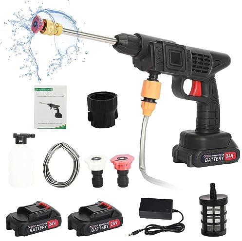 Napacoh 24V Electric Pressure Washer, Portable Cordless Battery Pressure Washer, Equipped with 2 1500mA batteries and 1 charger Multi-Function Nozzle, Suitable for Watering Flowers and Washing Cars