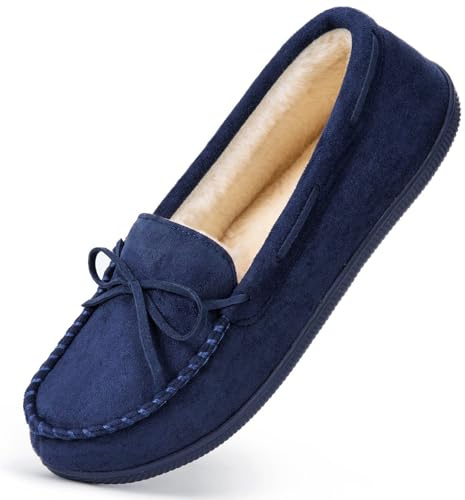 HomeTop Women's Moccasin Slippers Comfy Warm Fluffy Memory Foam House Shoes | Gifts, Non-Slip, Breathable, Indoor and Outdoor, Lightweight, Chic Bow Detail