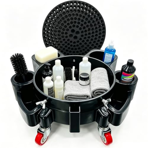 Wash Detailing Bucket Dolly, Movable Car Wash Bucket Base with 360° Wheels | Professional Rolling Dolly Car Cleaning Kit with Grit Guard, 5 Gallon Car Cleaning Bucket Service Carts, for Car Cleaning
