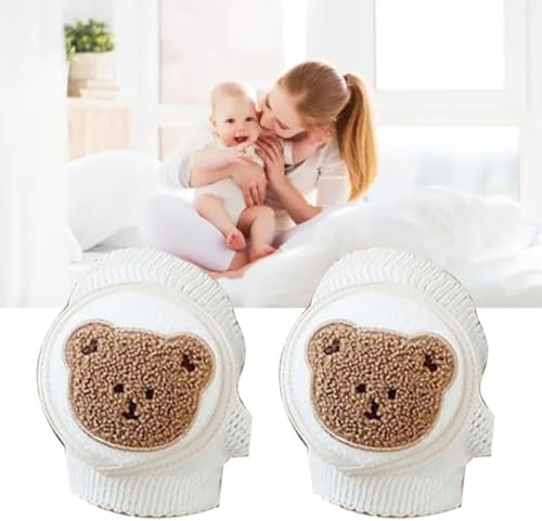 Baby-Knieschoner, Krabbelhilfe aus Hochwertiger Baumwolle, Verstellbar, Atmungsaktiv, Rutschfest, Flauschiger Bär Design, 2 Stück
