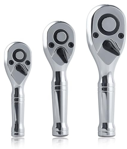 SPEEDWOX Stubby Ratchet Set 3 Piece Ratchet Tools 72-Tooth Reversible Quick-Release Small Ratchet Set Mini Ratchet 3Pcs Set Ratchet Wrenches Set 3/8 Ratchet 1/4 Ratchet 1/2 Ratchet