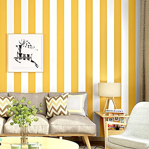 HimYKEA Rouleau de papier peint non tissé moderne minimaliste à rayures verticales pour salon, chambre à coucher, rouleau de papier peint non collé blanc jaune 5,5 x 100 cm (L x l)