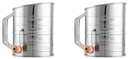 Ficher 2X 3 Cup Stainless Steel Flour Sifter Fine Mesh Rotary Hand Crank Flour Sifter with Agitator Wire Loop for Baking Cakes