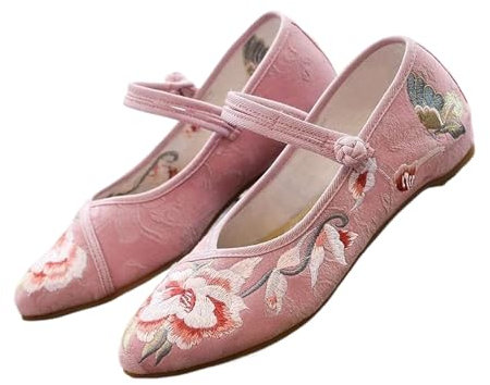 Butterfly Flowers Embroidered Women Canvas Ballet Flats Cotton Pointed Toe Ballerinas Shoes Ladies Dancing Shoes 1Pink0 5