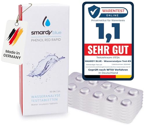smardy 60 Pastiglie per Test Rapidi Phenol Red (Valore pH) Shake Tester Compresse di Prova per l‘Analisi dell'Acqua in Piscina, Acqua Potabile, Acquario