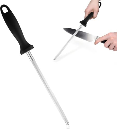 Mumjooyi Afilador Cuchillos Chaira Afilar Cuchillos Profesional Chaira Diamante Afilador de Cuchillos Acero de Afilado con Mango Ergonómico de Polipropileno Afilador Profesional (A)