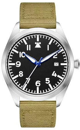 Orologio da pilota aviatore, in acciaio inox, meccanico, automatico, orologio da polso Flieger Diving, orologio meccanico con data luminosa impermeabile (A-Uhr)