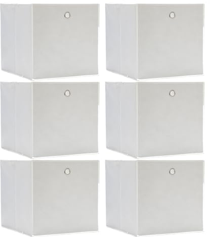 Vixzoid Aufbewahrungsbox Stoff 6er Set 33x38x33cm Faltbox Faltbare Faltkiste mit Fingerloch für Kallax Regale oder Schrank Regal Spind Einsatz Boxen (Weiß)
