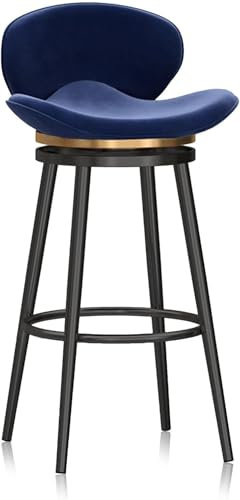 Moderner 360-Grad-Drehhocker mit schwarzen Metallbeinen, bequemer gepolsterter Barstuhl für Zuhause, Bar, Küche, Insel, Esszimmer oder Kneipe, Grau und Blau, 1 Stück