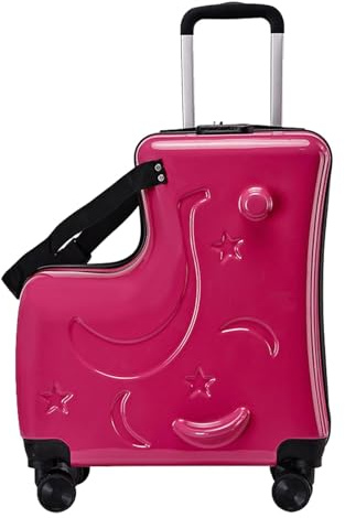 Nuytghr Kinderkoffer zum Aufsitzen, Reisegepäck für Kinder, 50,8 cm, Kindergepäck mit Pedalen, Kinder-Reise-Trolley mit Lenker, Kinderkoffer mit Passwortschloss, Fahrgepäck für , Rosenrot, Refer