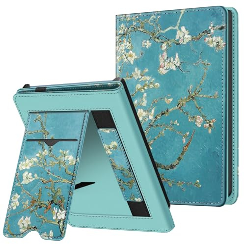 Fintie Fodral för Pocketbook Fresh Pro/Pro Color (2024) e-läsare – stöd skyddsfodral med kortficka, handledsrem och automatisk sömn/väckningsfunktion, mandelblomma