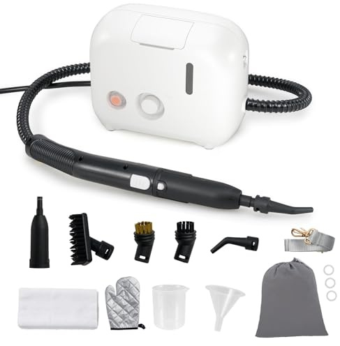 RELAX4LIFE Pulitore a Vapore Portatile 1600W, Macchina per Pulizia a Vapore con Serbatoio da 1L, Pressione 3 Bar, Tempo Riscaldamento 10s, Accessori Completi, per Cucina, Soggiorno, Auto (BIANCO)