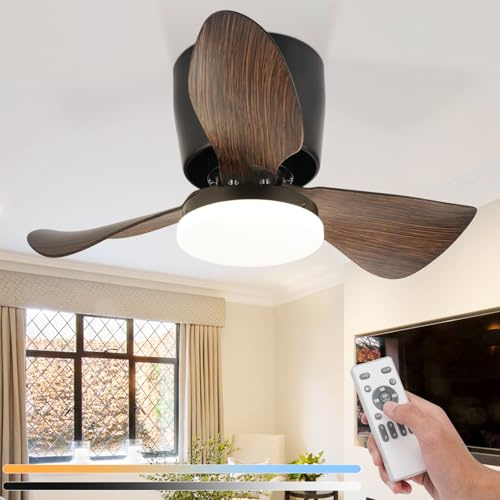 Homefire Ventilador De Techo Con Iluminación Y Mando A Distancia Silencioso -23W Dimmable LED Lámpara De Techo Con Ventilador 70CM Negro Verano/Invierno Temporizador De 6 Velocidades Para Salón Cocina