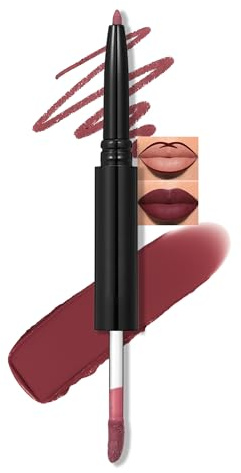 Erinde 2-in-1 Lipgloss & Lipliner, Doppelterkopf Liquid Texture Lippenstift, Matte Colour Lip Glaze, Long Lasting Non-Stick Lip Liner, Waterproof Lippenkonturenstift