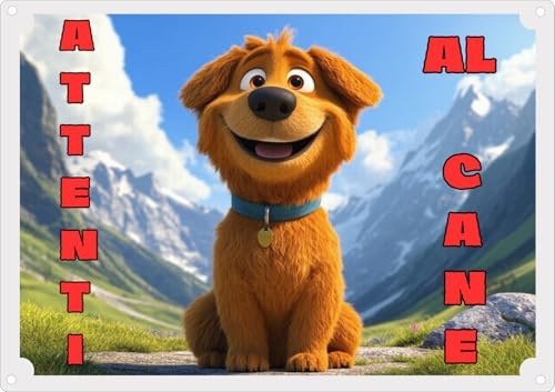 Targa da Cancello ATTENTI AL CANE stile umoristico cane felice in PLASTICA cm 31 x 22