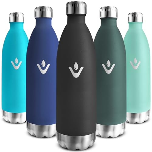 Motswedi Botella Termica 1 litro, Botella Agua Acero Inoxidable, Termo Sin BPA, Cantimplora Termica, con Pared Doble Aislamient, Cantimplora, para Adultos, Deporte, Oficina, Gimnasio, Viaje, Negro