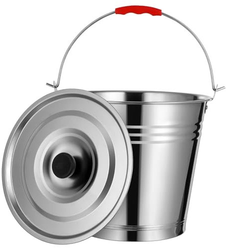 BESTonZON Seau à Cendres Inoxydable Épais avec Couvercle Fond Surélevé Et Isolation Thermique Seau Léger Multifonction pour Stockage De Charbon Barbecue Capacité avec Poignée Ergonomique