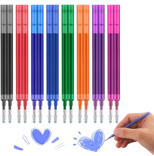 16x Ersatzminen für löschbare Gelstifte, kompatibel mit Pilot FriXion Ball, Clicker, Slim & Eberhard Faber, 0,7mm Spitze 11cm, 8 Farben: Blau, Schwarz, Rot, Grün, Lila, Magenta, Orange, Hellblau